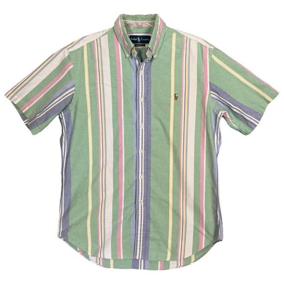 Ralph Lauren Classic Fit Striped Oxford Shirt Men's Medium Rainbow Preppy Easter - Picture 1 of 11